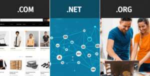 Generate a high-quality, relevant image prompt for an article about: .COM vs .NET vs .ORG: Choosing