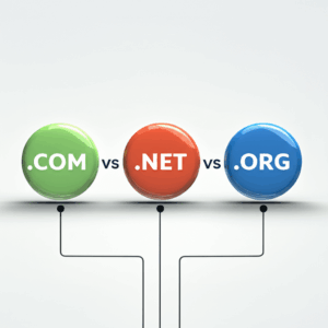 Generate a high-quality, relevant image prompt for an article about: .COM vs .NET vs .ORG: Choosing