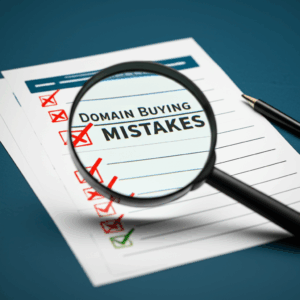 Generate a high-quality, relevant image prompt for an article about: Domain Buying Mistakes: 7 to Av
