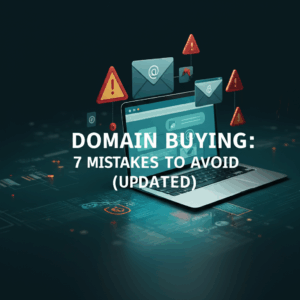 Generate a high-quality, relevant image prompt for an article about: Domain Buying: 7 Mistakes to Av